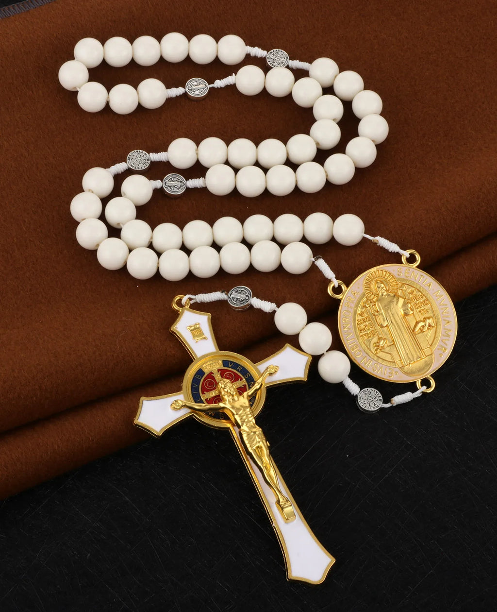 Handmade Rosary Pendant Necklace with Saint Benedict Center - Free Delivery