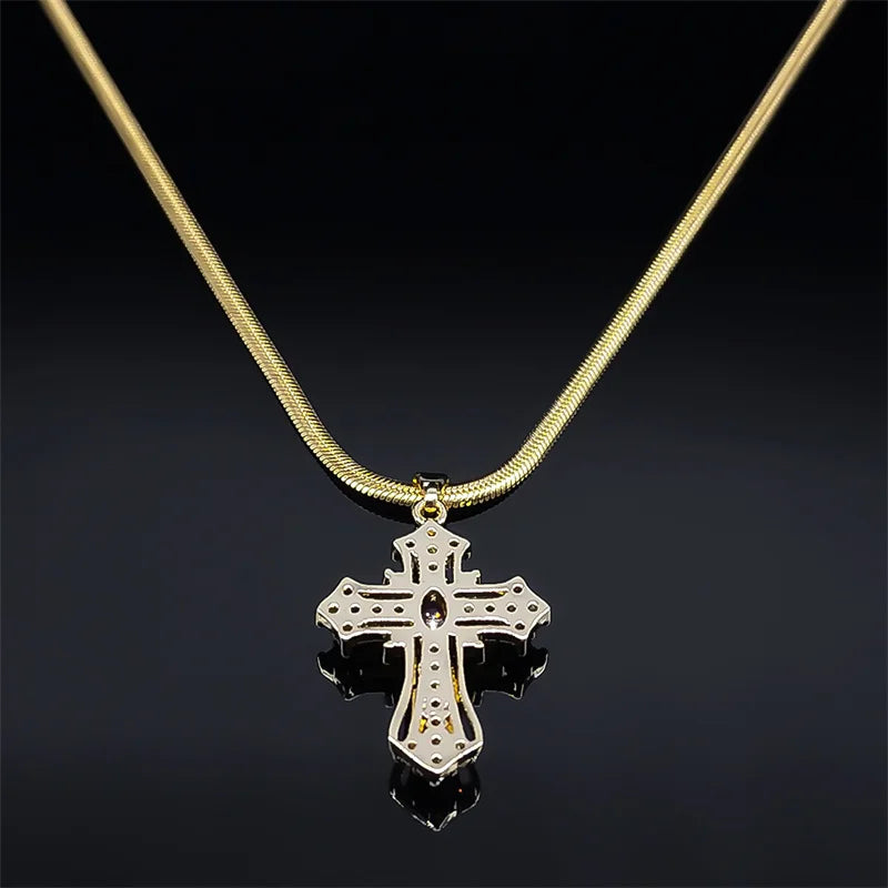 Vintage Shiny Zircon Jesus Cross & Snake Chain – Free Delivery