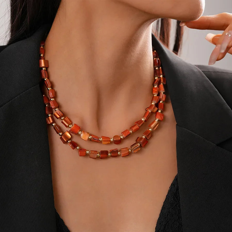 Double Layer Imitation Shell Bead Vintage Style Necklace – Free Delivery