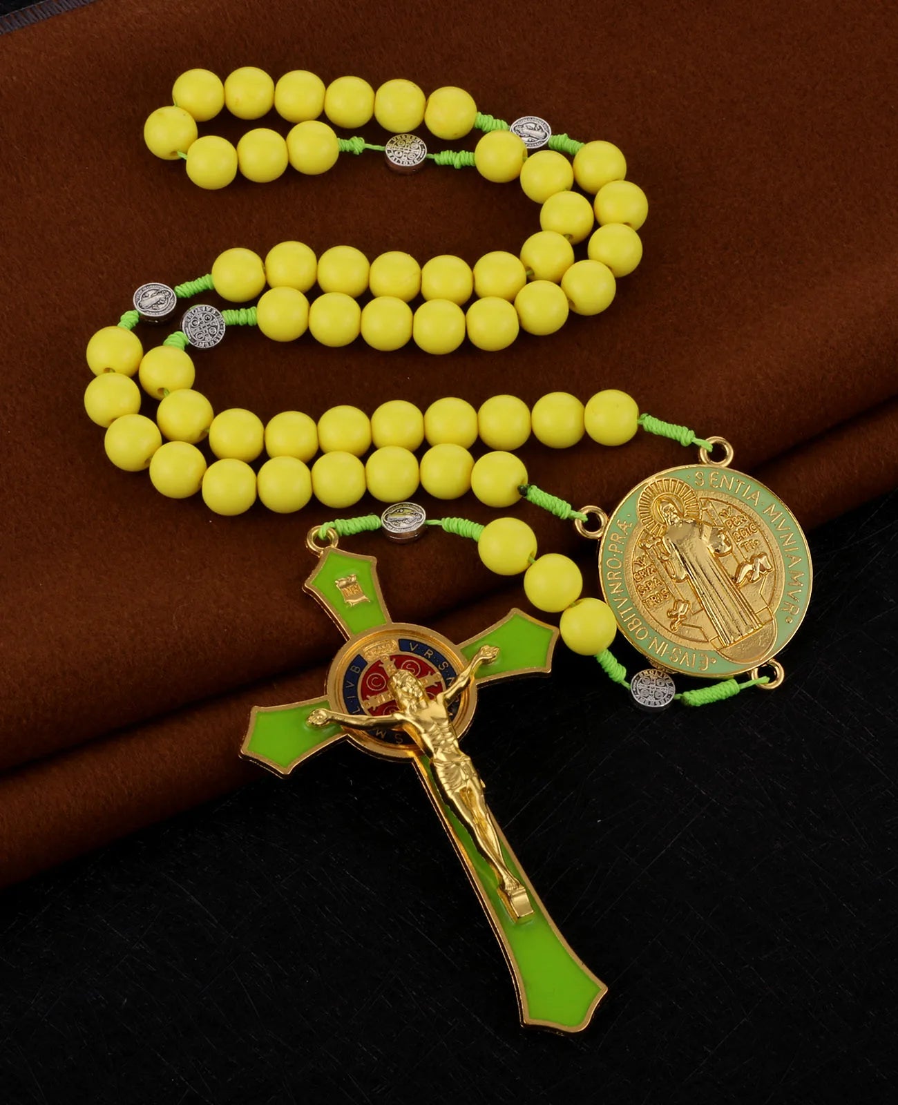 Handmade Rosary Pendant Necklace with Saint Benedict Center - Free Delivery