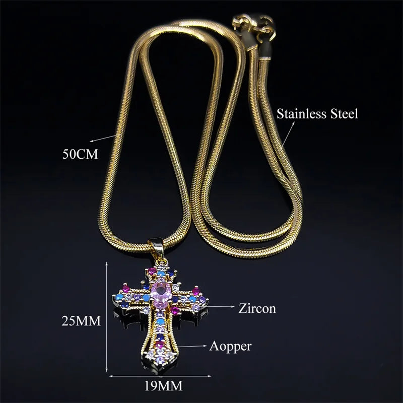 Vintage Shiny Zircon Jesus Cross & Snake Chain – Free Delivery