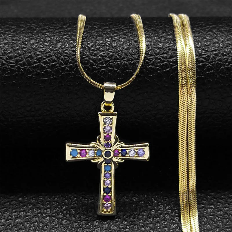 Vintage Shiny Zircon Jesus Cross & Snake Chain – Free Delivery