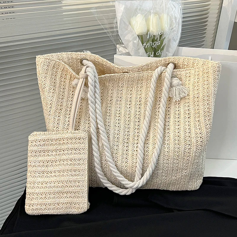 Designer Large Capacity Straw Tote Bag Summer Beach – Free Delivery