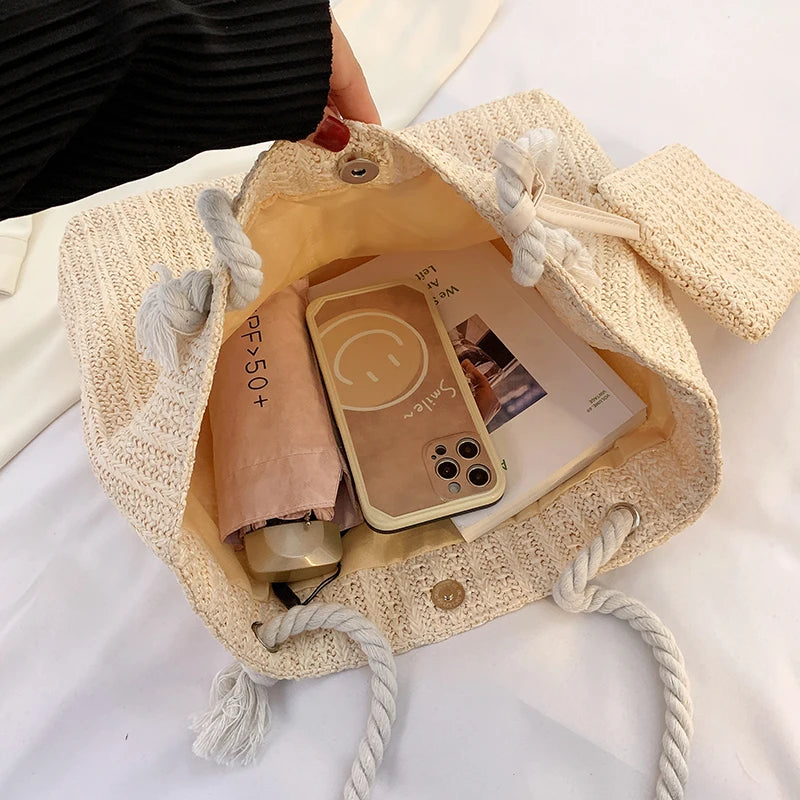 Designer Large Capacity Straw Tote Bag Summer Beach – Free Delivery