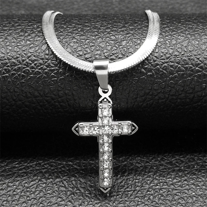 Vintage Shiny Zircon Jesus Cross & Snake Chain – Free Delivery