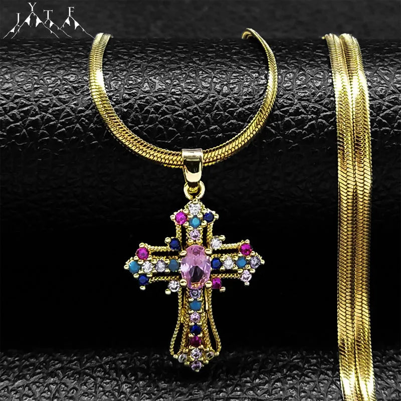 Vintage Shiny Zircon Jesus Cross & Snake Chain – Free Delivery