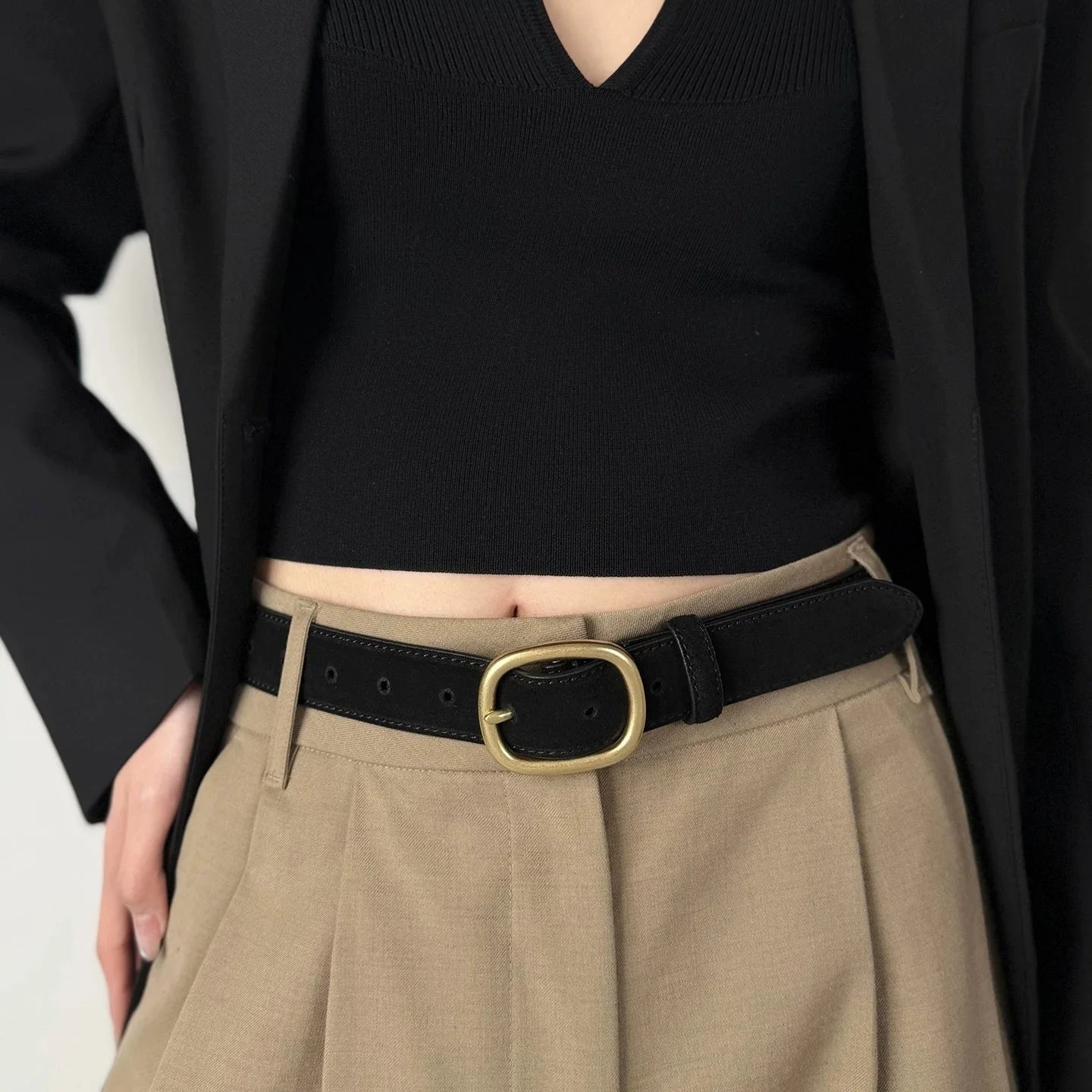 Women's Vintage Style Suede/Leather Waist Belt With Gold Buckle – Free Delivery