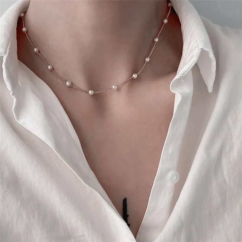 Elegant Faux Pearl Love Heart  Choker Necklace - Free Delivery