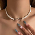 Elegant Faux Pearl Love Heart  Choker Necklace - Free Delivery