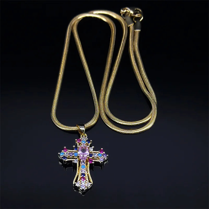 Vintage Shiny Zircon Jesus Cross & Snake Chain – Free Delivery