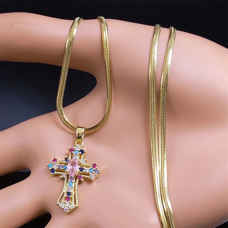 Vintage Shiny Zircon Jesus Cross & Snake Chain – Free Delivery