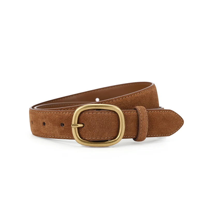 Women's Vintage Style Suede/Leather Waist Belt With Gold Buckle – Free Delivery