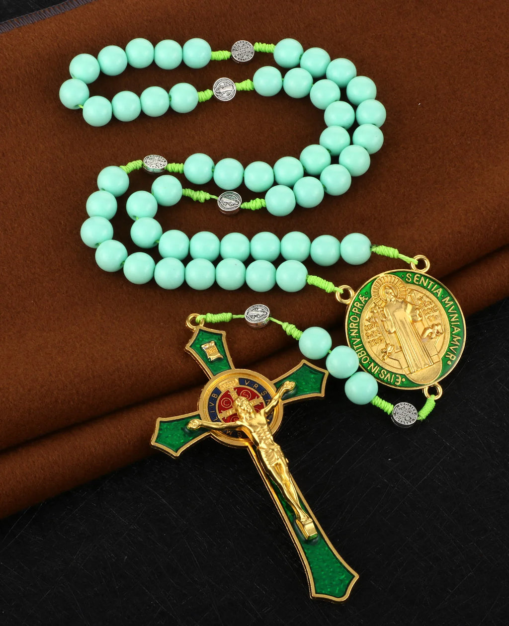 Handmade Rosary Pendant Necklace with Saint Benedict Center - Free Delivery