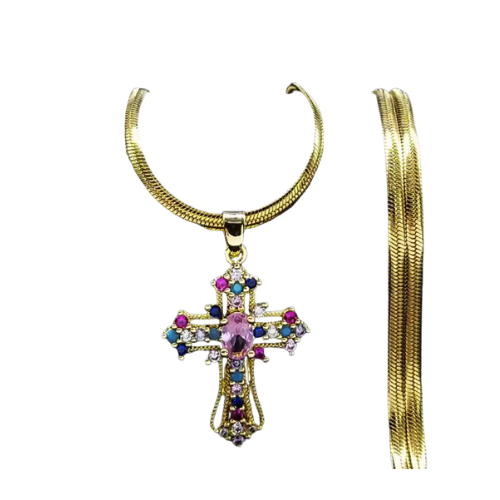 Vintage Shiny Zircon Jesus Cross & Snake Chain – Free Delivery