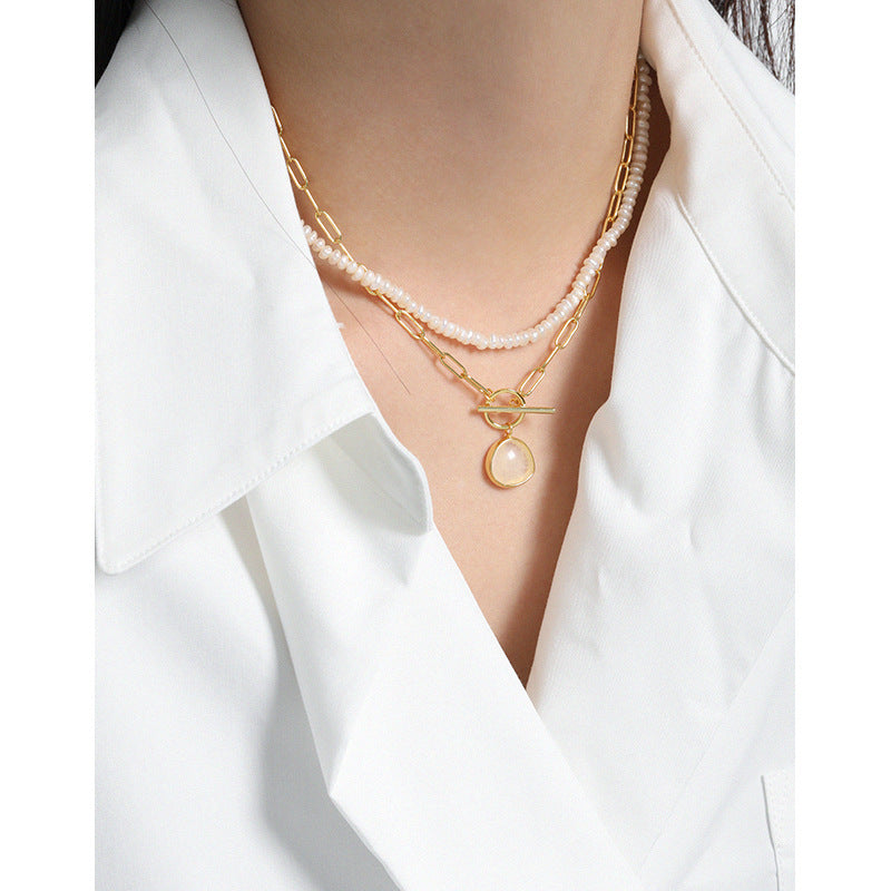 Round Natural Crystal OT Hollow Chain 925 Sterling Silver Necklace - Free Delivery