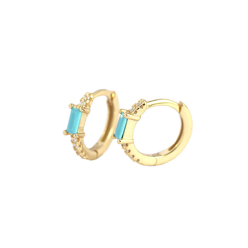 S925 Sterling Silver Hoop Earrings with Rectangular Cubic Zirconia - Free Delivery