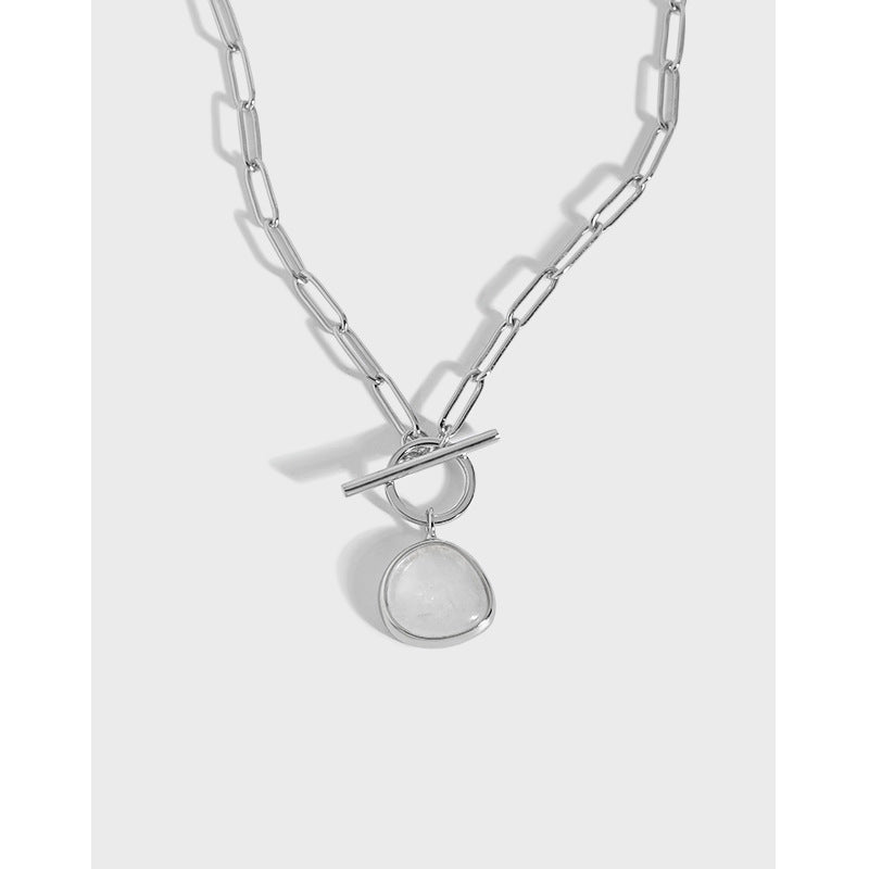 Round Natural Crystal OT Hollow Chain 925 Sterling Silver Necklace - Free Delivery