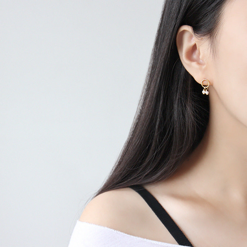 Asymmetry Shell Pearls Green CZ 925 Sterling Silver Earrings - Free Delivery