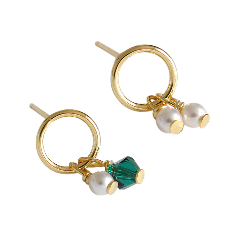 Asymmetry Shell Pearls Green CZ 925 Sterling Silver Earrings - Free Delivery
